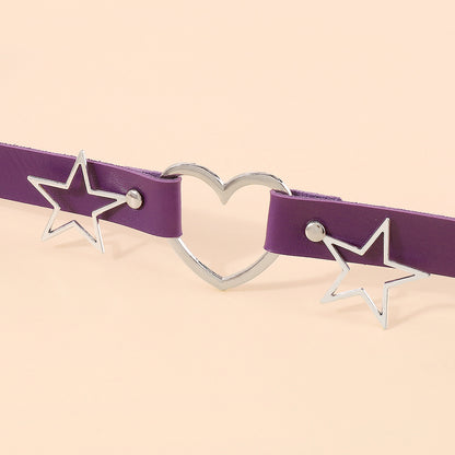 Purple Polystyrene and Silver-Plated Star Heart Choker Necklace, chunky silver choker necklace, lifestyle look