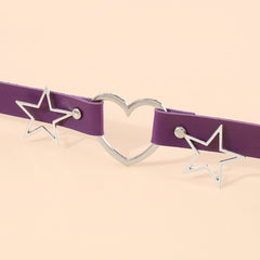 Purple Polystyrene & Silver-Plated Star Heart Choker Necklace