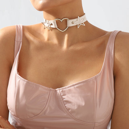 White Polystyrene and Silver-Plated Star Heart Choker Necklace, chunky silver choker necklace, side view