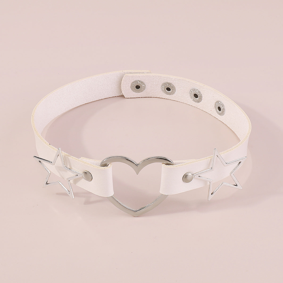 White Polystyrene and Silver-Plated Star Heart Choker Necklace, chunky silver choker necklace, detail close-up