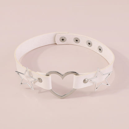 White Polystyrene and Silver-Plated Star Heart Choker Necklace, chunky silver choker necklace, detail close-up