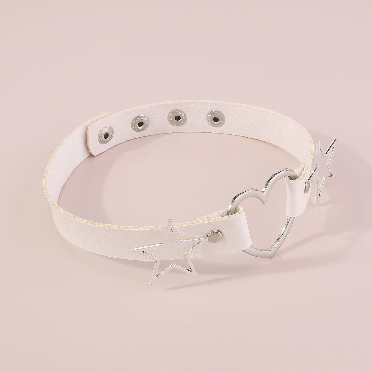 White Polystyrene and Silver-Plated Star Heart Choker Necklace, chunky silver choker necklace, lifestyle look