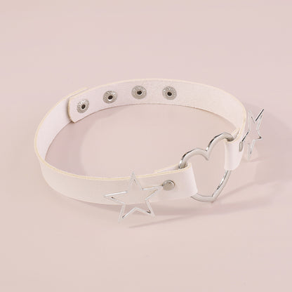 White Polystyrene and Silver-Plated Star Heart Choker Necklace, chunky silver choker necklace, lifestyle look