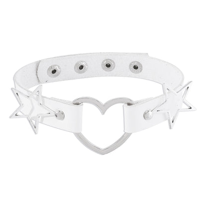 White Polystyrene and Silver-Plated Star Heart Choker Necklace, chunky silver choker necklace, styled look