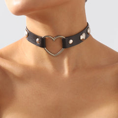 Black Polystyrene & Silver-Plated Heart Choker Necklace