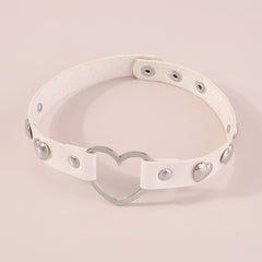 White Polystyrene & Silver-Plated Heart Choker Necklace