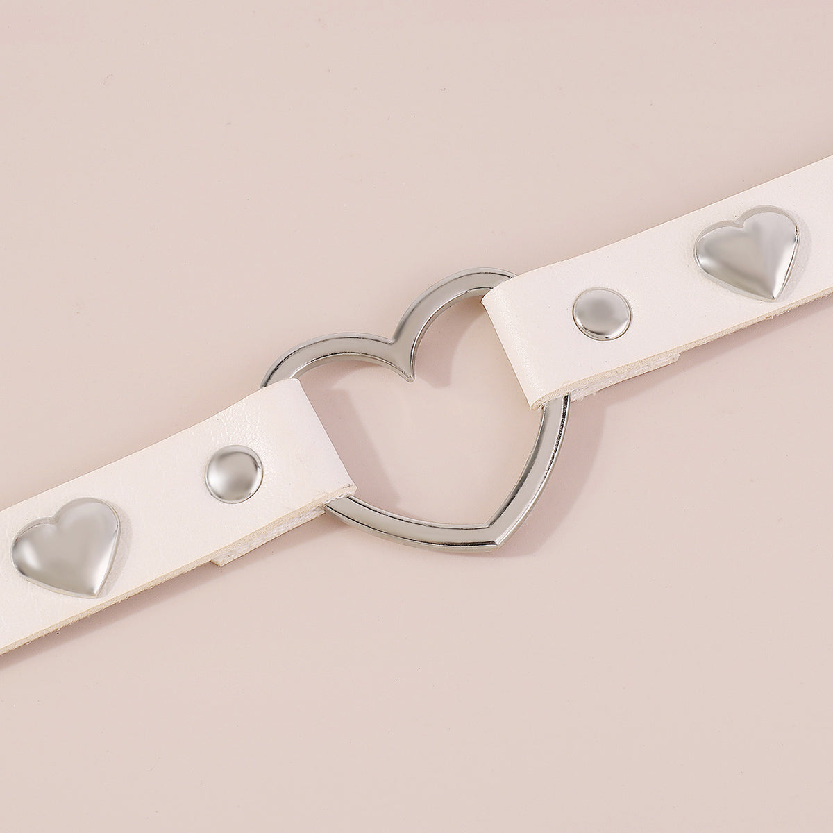 White Polystyrene & Silver-Plated Heart Choker Necklace