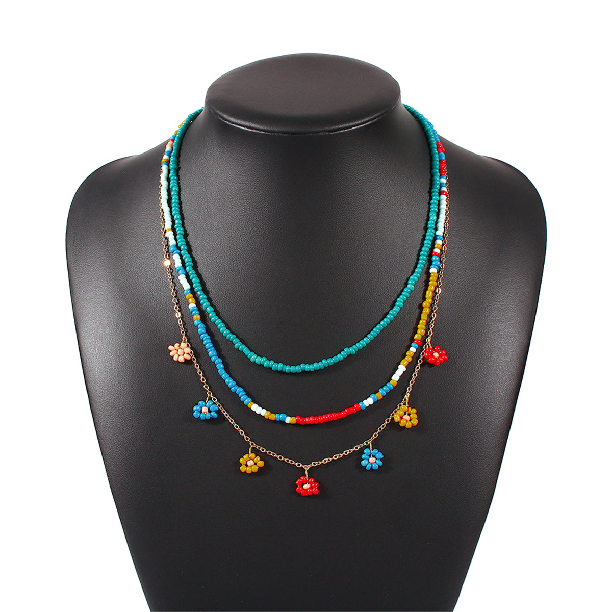 Blue Multicolor Howlite & 18K Gold-Plated Floral Station Necklace Set