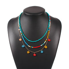Blue Multicolor Howlite & 18K Gold-Plated Floral Station Necklace Set
