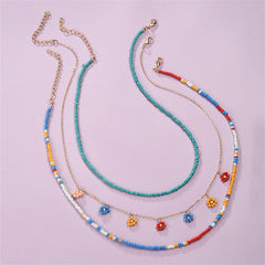 Blue Multicolor Howlite & 18K Gold-Plated Floral Station Necklace Set