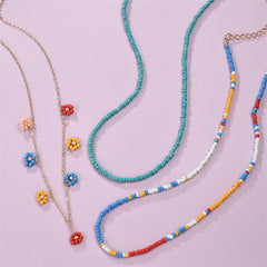 Blue Multicolor Howlite & 18K Gold-Plated Floral Station Necklace Set