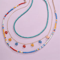 Blue Multicolor Howlite & 18K Gold-Plated Floral Station Necklace Set