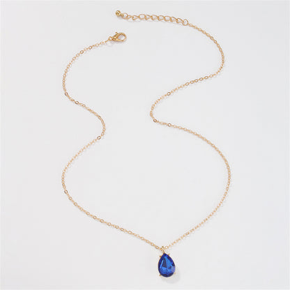 Blue Crystal and 18K Gold-Plated Teardrop Pendant Necklace, gold pendant necklace for women, lifestyle look