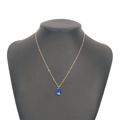 Blue Crystal and 18K Gold-Plated Teardrop Pendant Necklace, gold pendant necklace for women, styled look
