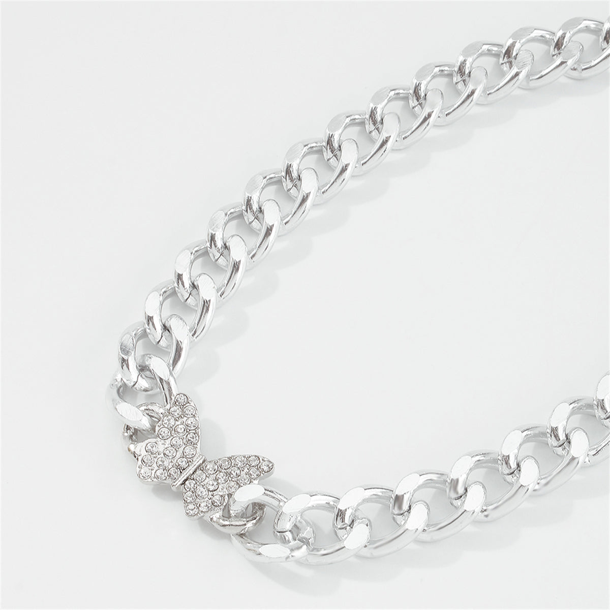 Cubic Zirconia & Silver-Plated Curb Chain Butterfly Choker