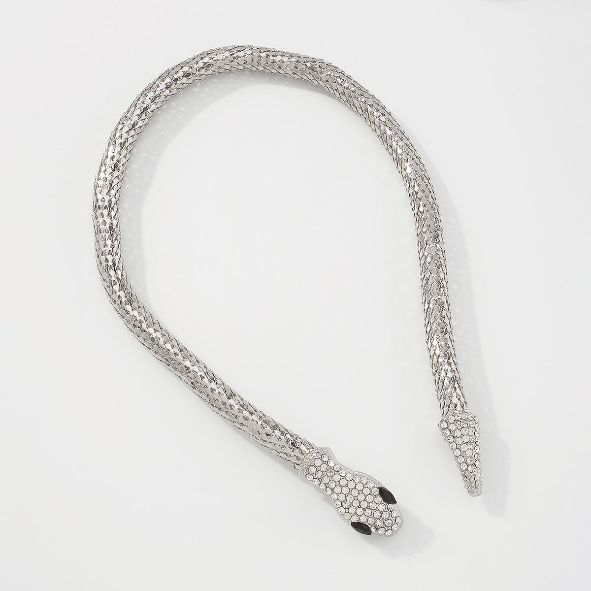 Cubic Zirconia and Silver-Plated Snake Lariat Necklace, silver pendant necklace for women, everyday style, detail close-up