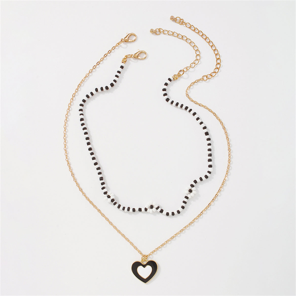 Black Howlite & Enamel 18K Gold-Plated Mum Chain Heart Pendant Necklace Set