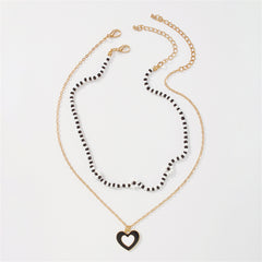 Black Howlite & Enamel 18K Gold-Plated Mum Chain Heart Pendant Necklace Set