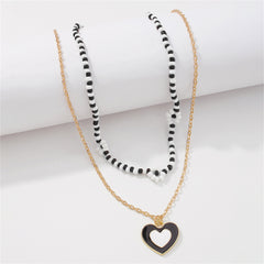 Black Howlite & Enamel 18K Gold-Plated Mum Chain Heart Pendant Necklace Set