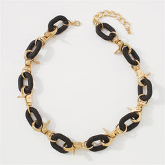 Black Acrylic & 18K Gold-Plated Interlock Chain Necklace