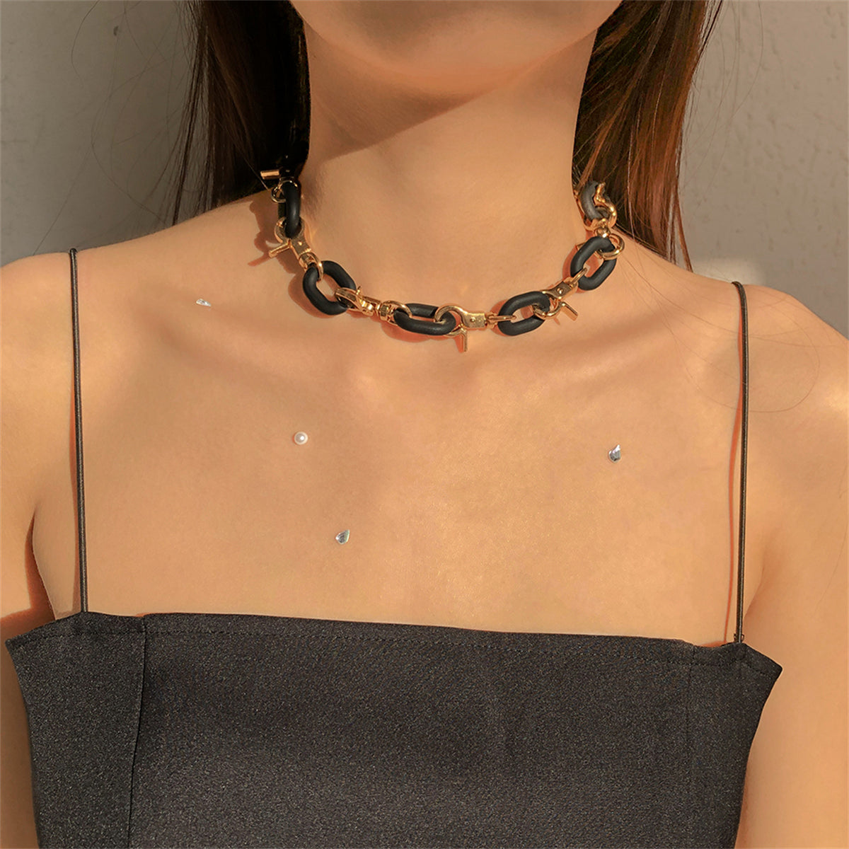 Black Acrylic & 18K Gold-Plated Interlock Chain Necklace