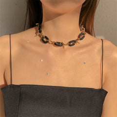 Black Acrylic & 18K Gold-Plated Interlock Chain Necklace
