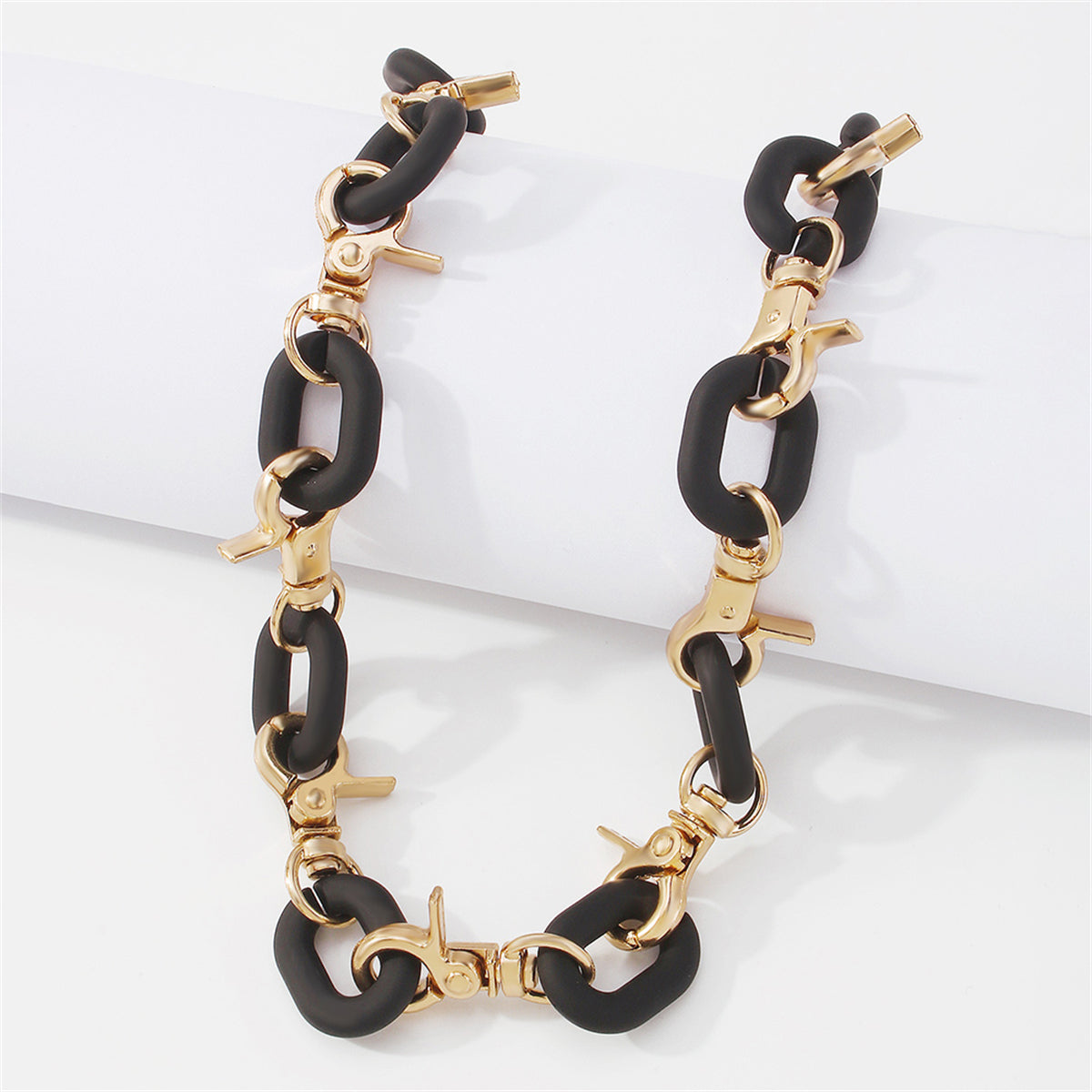 Black Acrylic & 18K Gold-Plated Interlock Chain Necklace