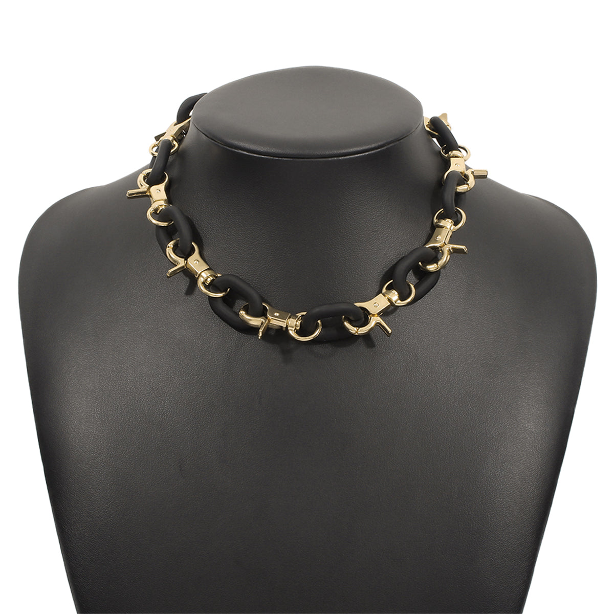 Black Acrylic & 18K Gold-Plated Interlock Chain Necklace