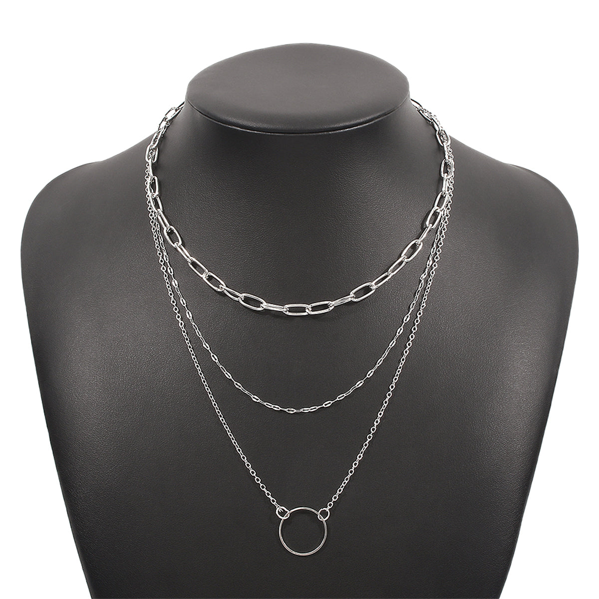 Silver-Plated Hoop Pendant Layered Necklace