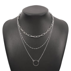 Silver-Plated Hoop Pendant Layered Necklace