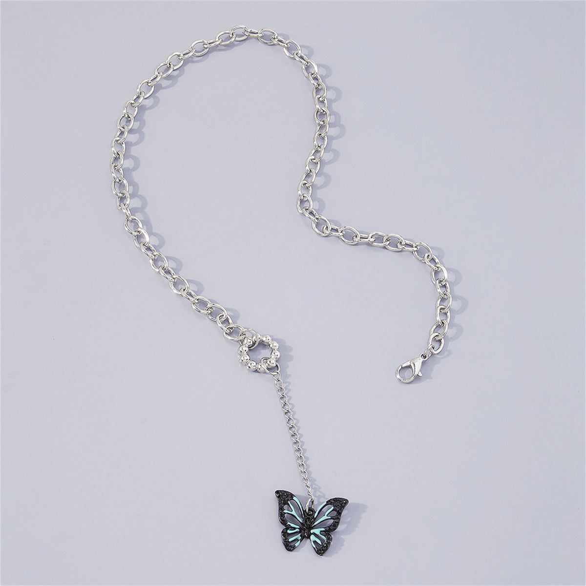 Cubic Zirconia and Enamel Silver-Plated Butterfly Drop Pendant Necklace, silver pendant necklace for women, lifestyle look