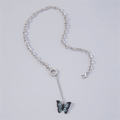 Cubic Zirconia and Enamel Silver-Plated Butterfly Drop Pendant Necklace, silver pendant necklace for women, lifestyle look