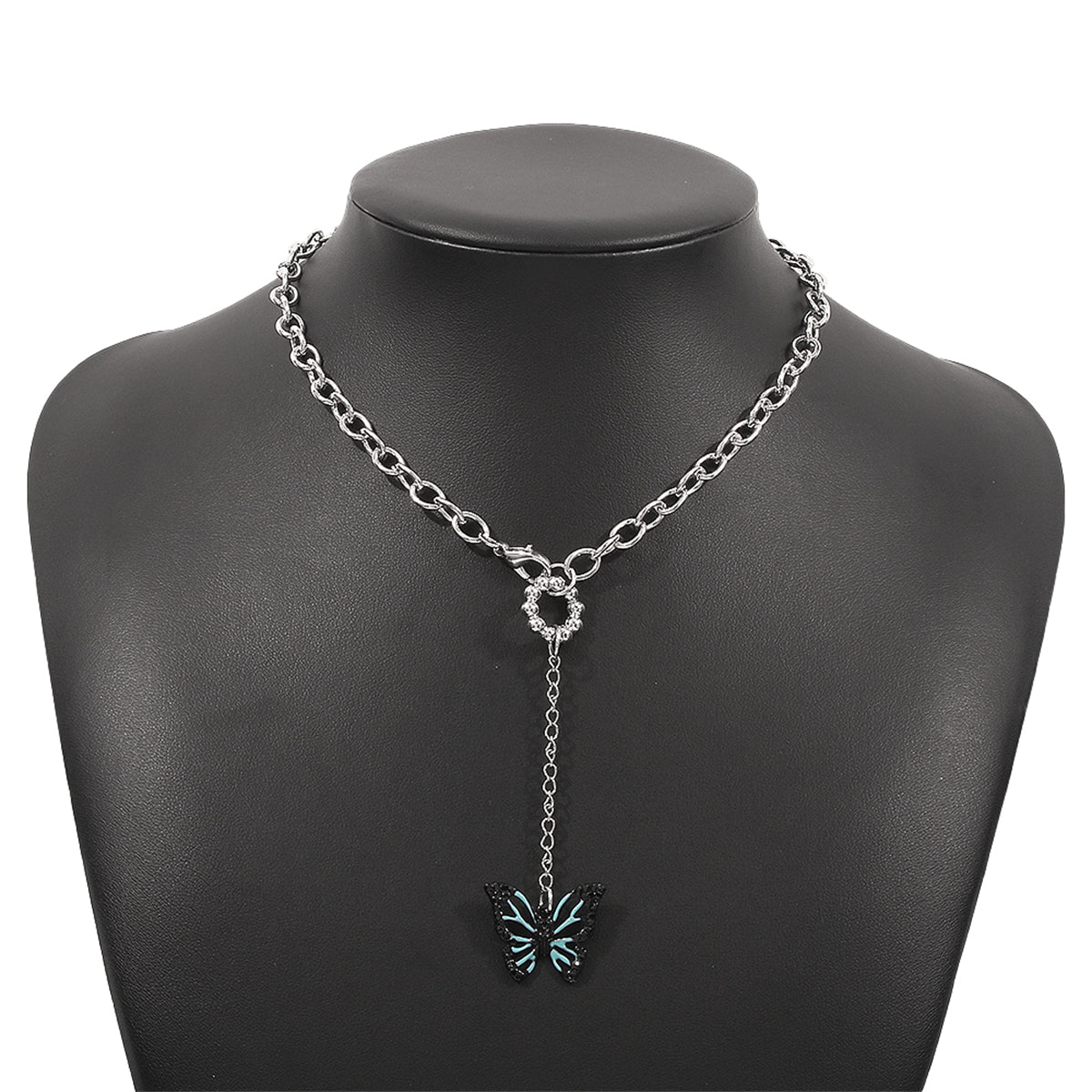 Cubic Zirconia and Enamel Silver-Plated Butterfly Drop Pendant Necklace, silver pendant necklace for women, styled look