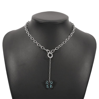 Cubic Zirconia and Enamel Silver-Plated Butterfly Drop Pendant Necklace, silver pendant necklace for women, styled look