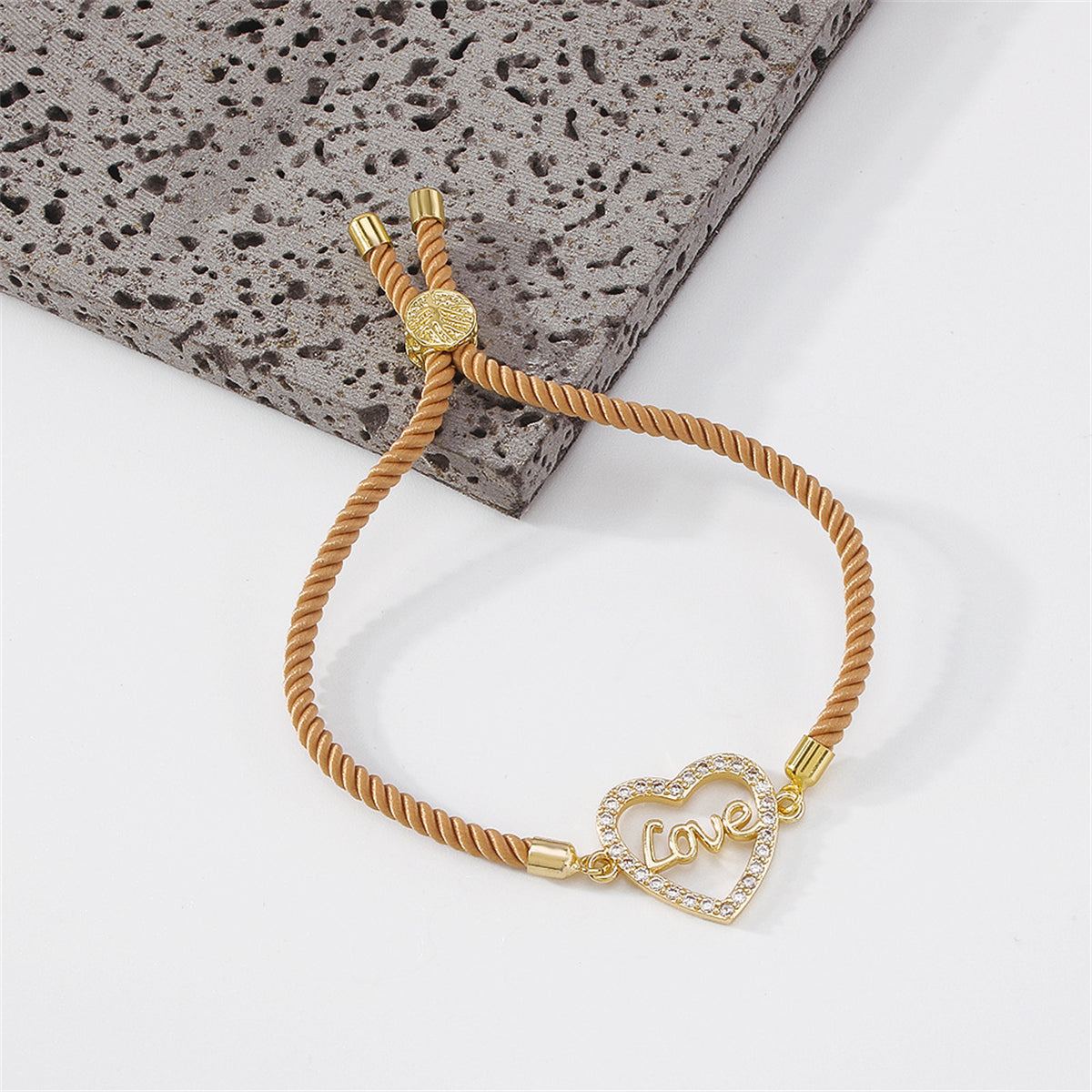 Cubic Zirconia & Colored Polyster 18K Gold-Plated 'Love' Heart Charm Bracelet