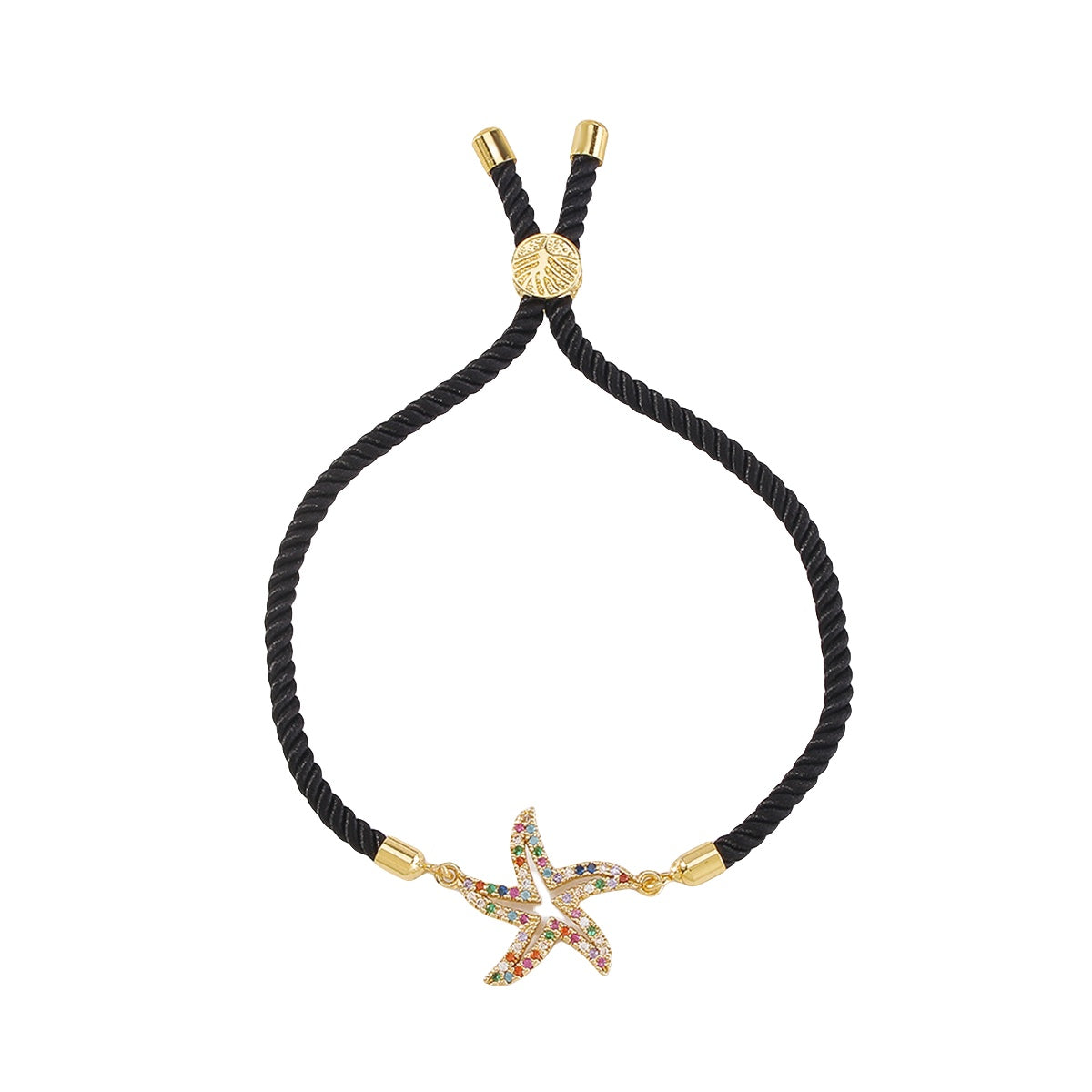 Colored Cubic Zirconia Pavé Starfish Charm Adjustable Bracelet