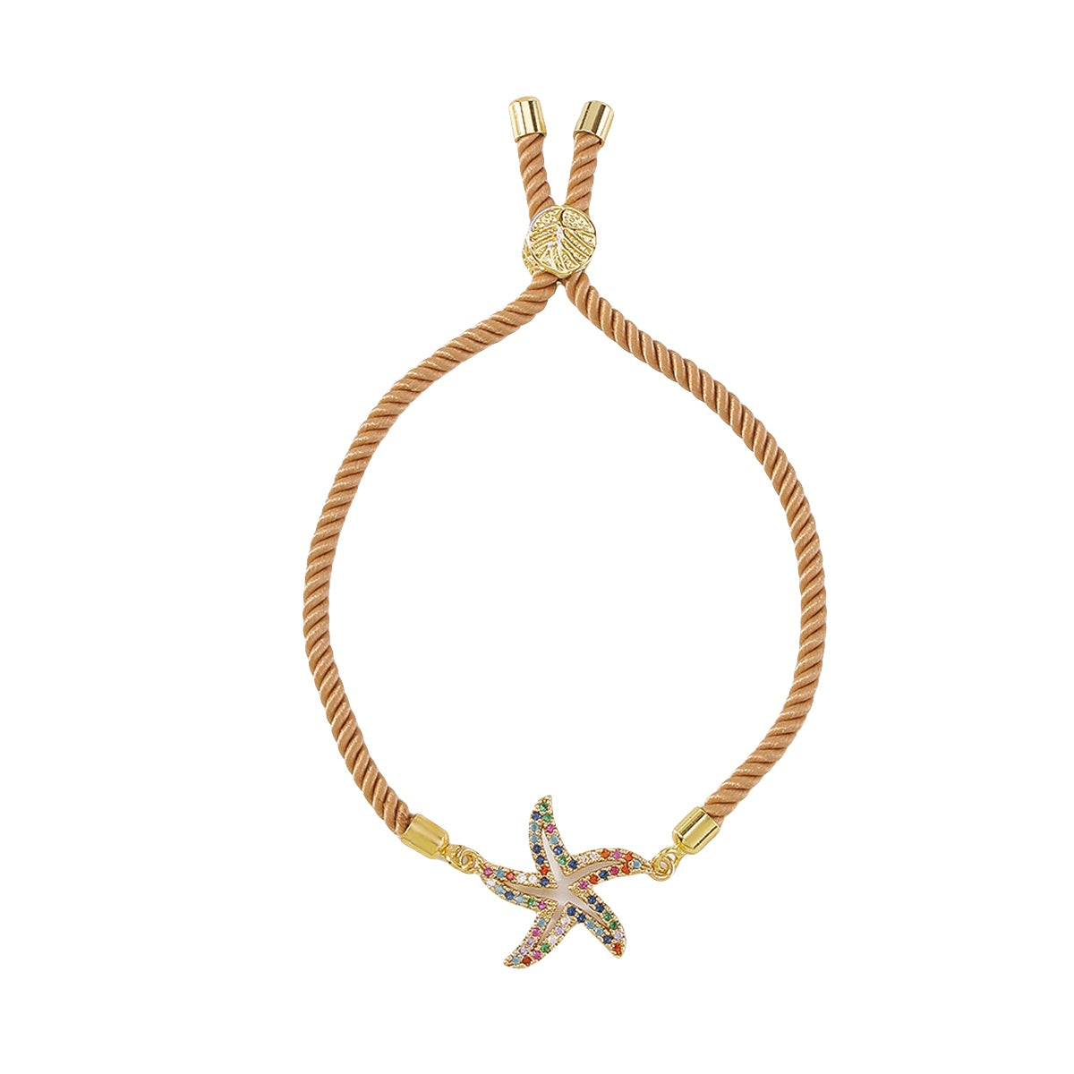 Colored Cubic Zirconia Pavé Starfish Charm Adjustable Bracelet