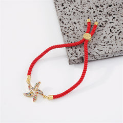 Colored Cubic Zirconia Pavé Starfish Charm Adjustable Bracelet
