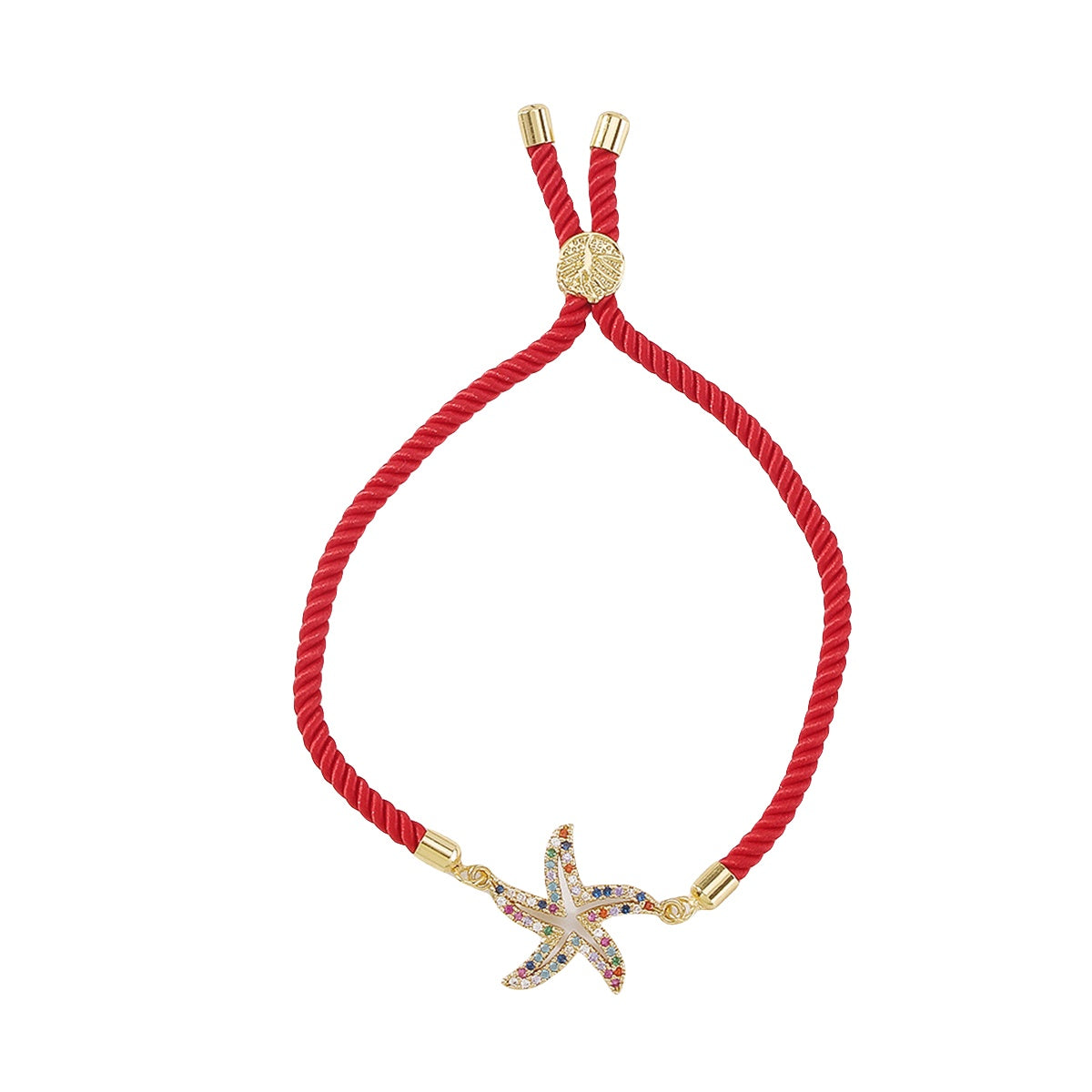 Colored Cubic Zirconia Pavé Starfish Charm Adjustable Bracelet