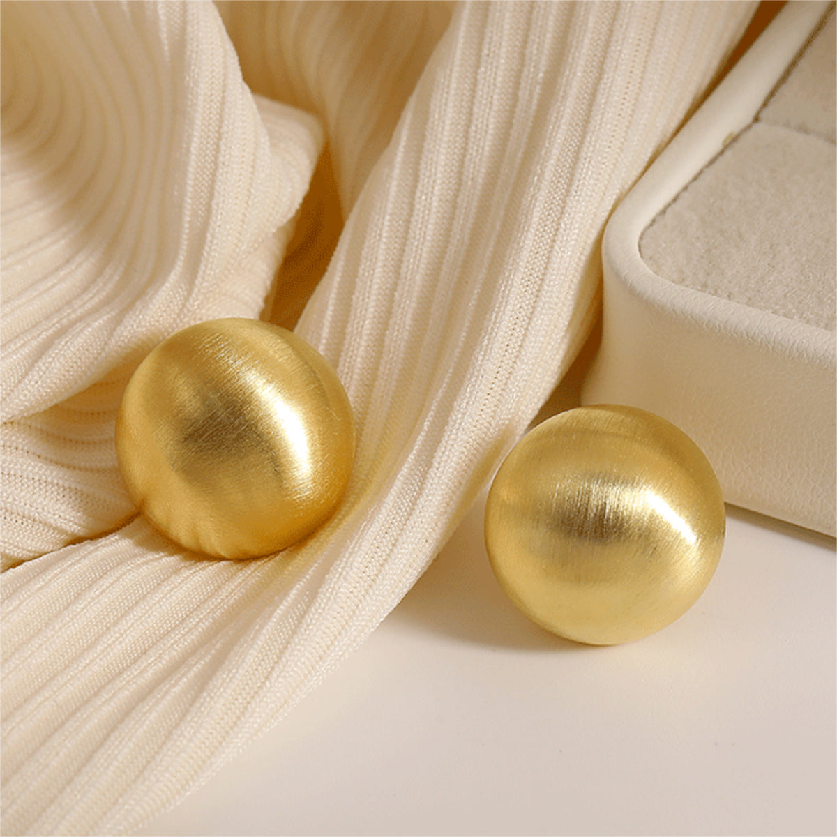18K Gold-Plated Frosted Round Stud Earrings, gold stud earrings for women, botanical inspired, front view