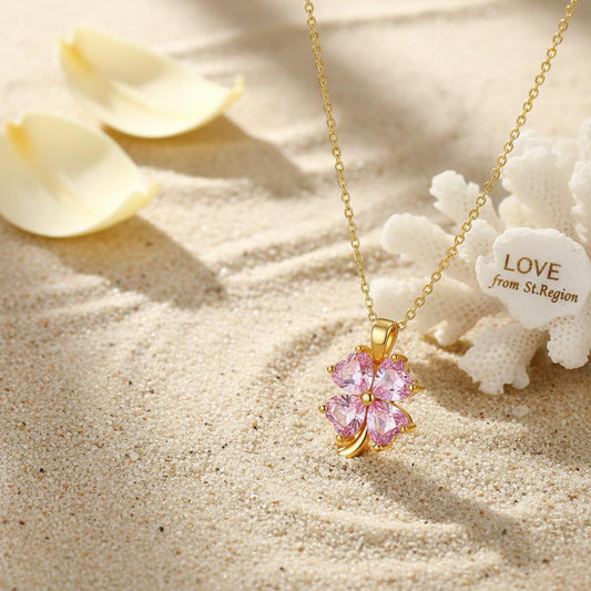 Pink Crystal & 18K Gold-Plated Heart Clover Pendant Necklace