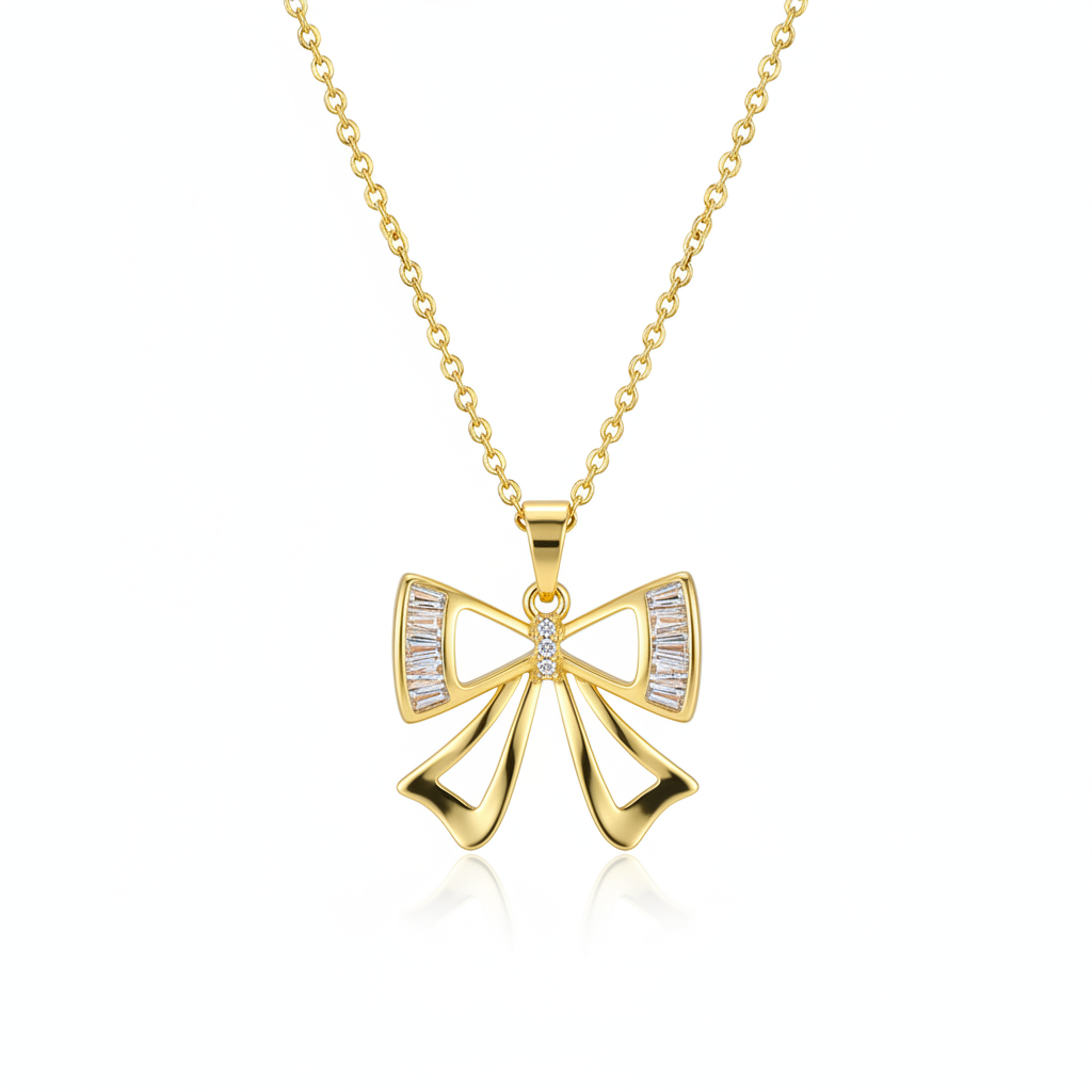 Crystal & Cubic Zirconia 18K Gold-Plated Bow Pendant Necklace - Street Region