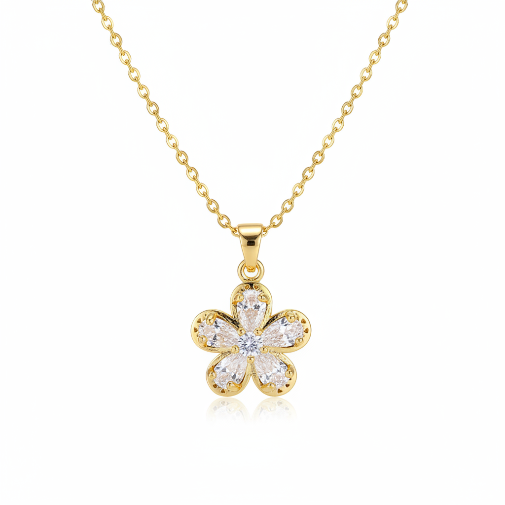 Crystal & Cubic Zirconia Floral Pendant Necklace - Street Region