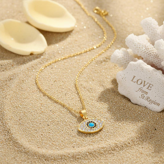 Cubic Zirconia & 18K Gold-Plated Eye Pendant Necklace