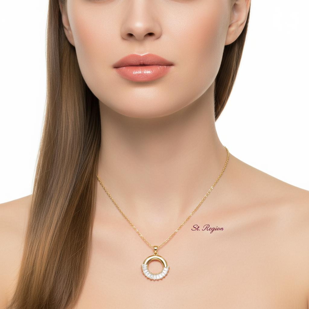 Crystal and 18K Gold-Plated Circle Pendant Necklace, gold pendant necklace for women, everyday style, styled look