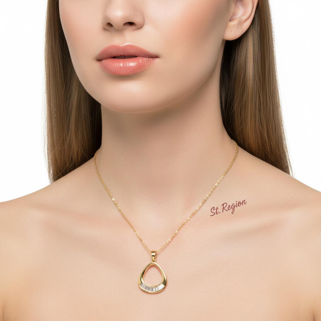 Crystal and 18K Gold-Plated Oval Pendant Necklace, gold pendant necklace for women, elegant gift for her, styled look