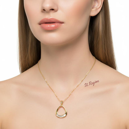 Crystal and 18K Gold-Plated Oval Pendant Necklace, gold pendant necklace for women, elegant gift for her, styled look