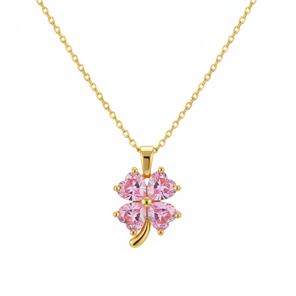 Pink Crystal & 18K Gold-Plated Heart Clover Pendant Necklace - Street Region