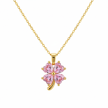 Pink Crystal & 18K Gold-Plated Heart Clover Pendant Necklace - Street Region