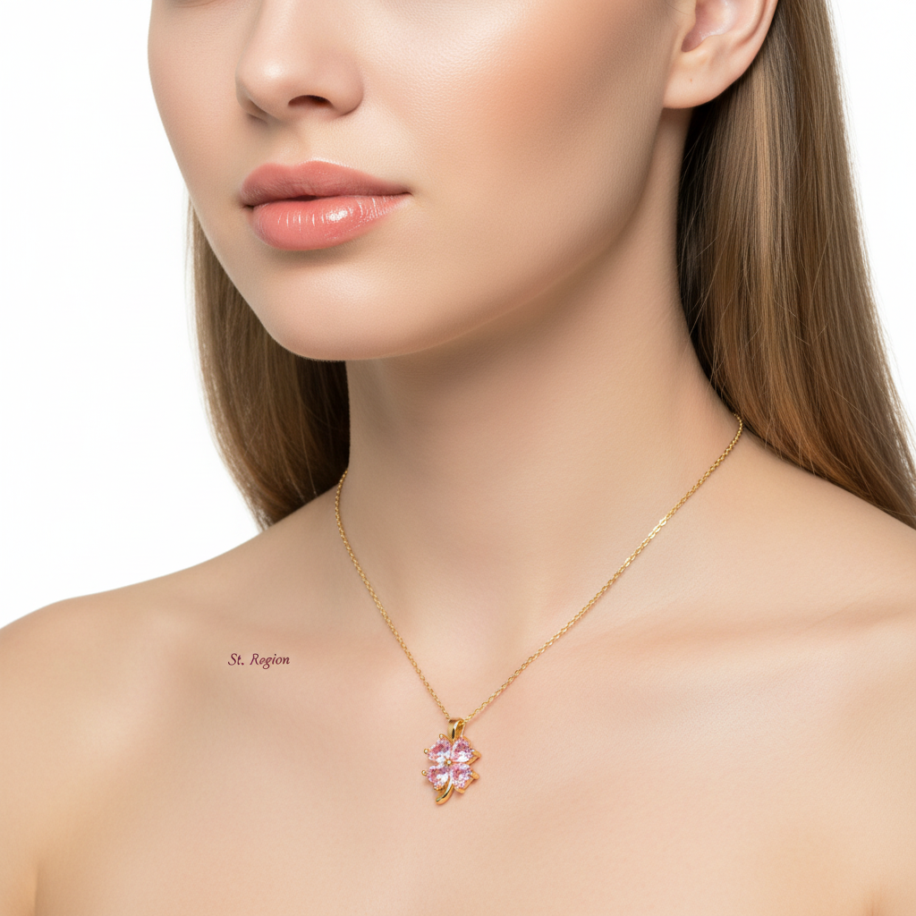 Pink Crystal & 18K Gold-Plated Heart Clover Pendant Necklace - Street Region